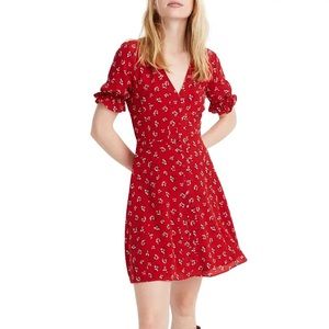 Madewell Silk Ruffle-Sleeve Button-Front Dress
